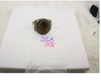 Navajo Cuff Bracelet Sterling Silver Natural Tiger Eye Sapphire Vintage Handmade
