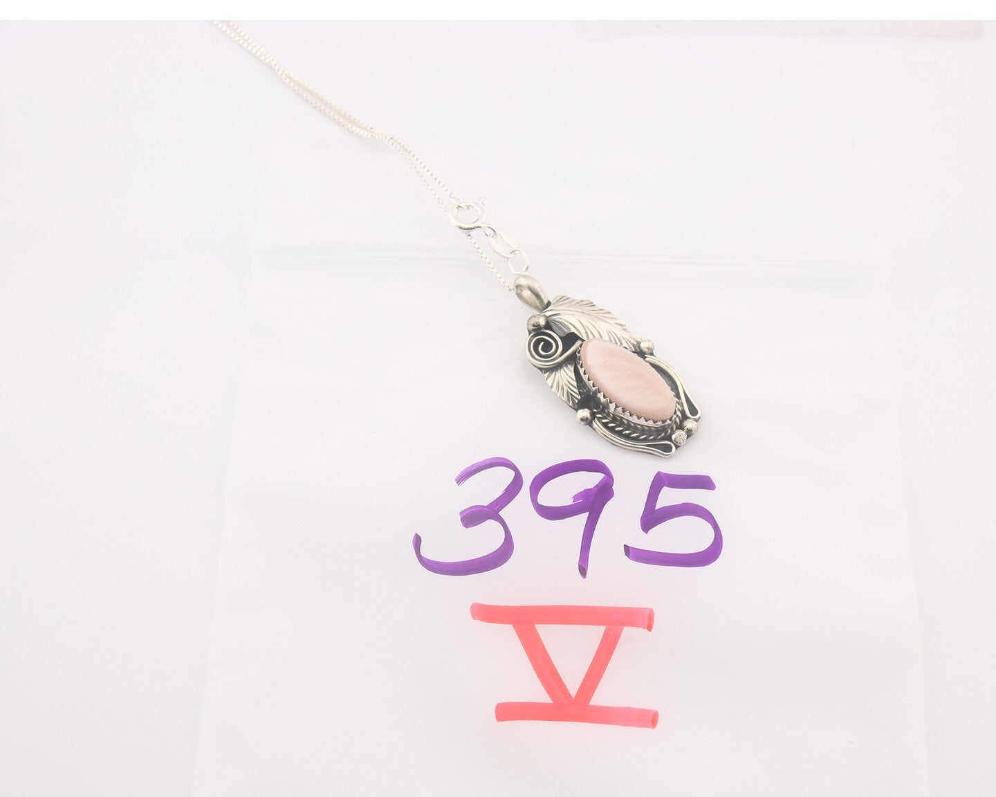 Navajo Sterling Silver Necklace Pink Muscle Authentic Vintage Sign Justin Morris