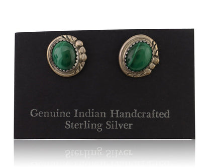 Navajo Earrings 925 Silver Natural Malachite Native American Artist C.80's