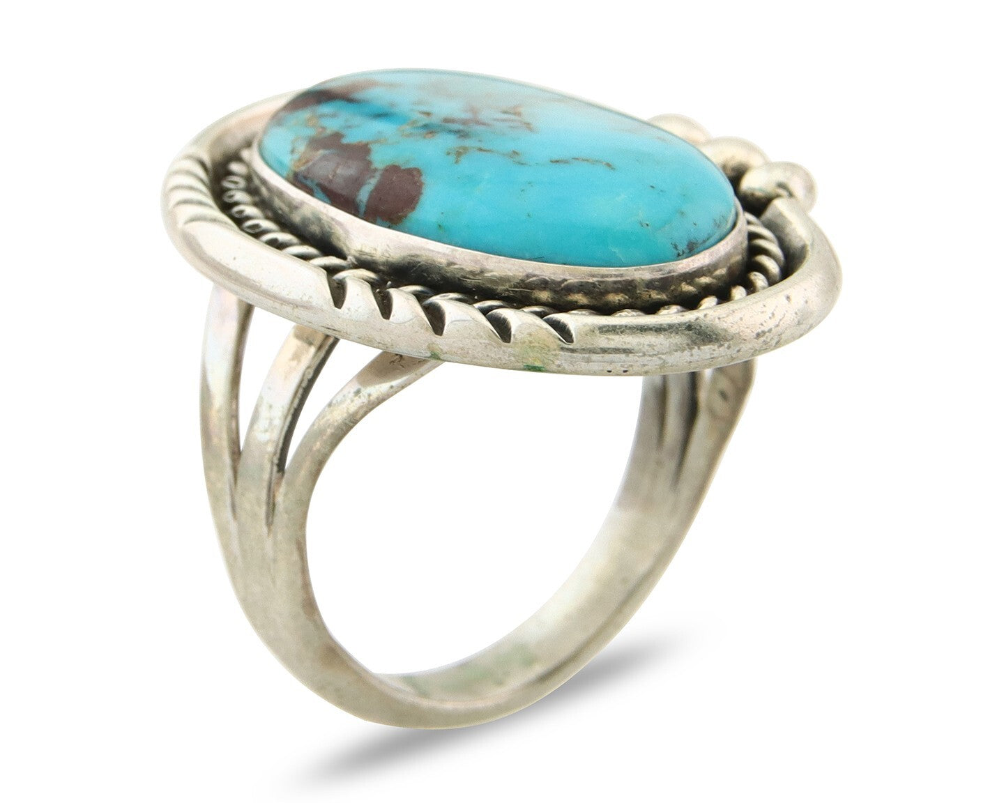 Navajo Ring 925 Sterling Natural Blue Turquoise Signed Ben S C.80's Size 11