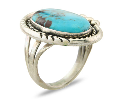Navajo Ring 925 Sterling Natural Blue Turquoise Signed Ben S C.80's Size 11