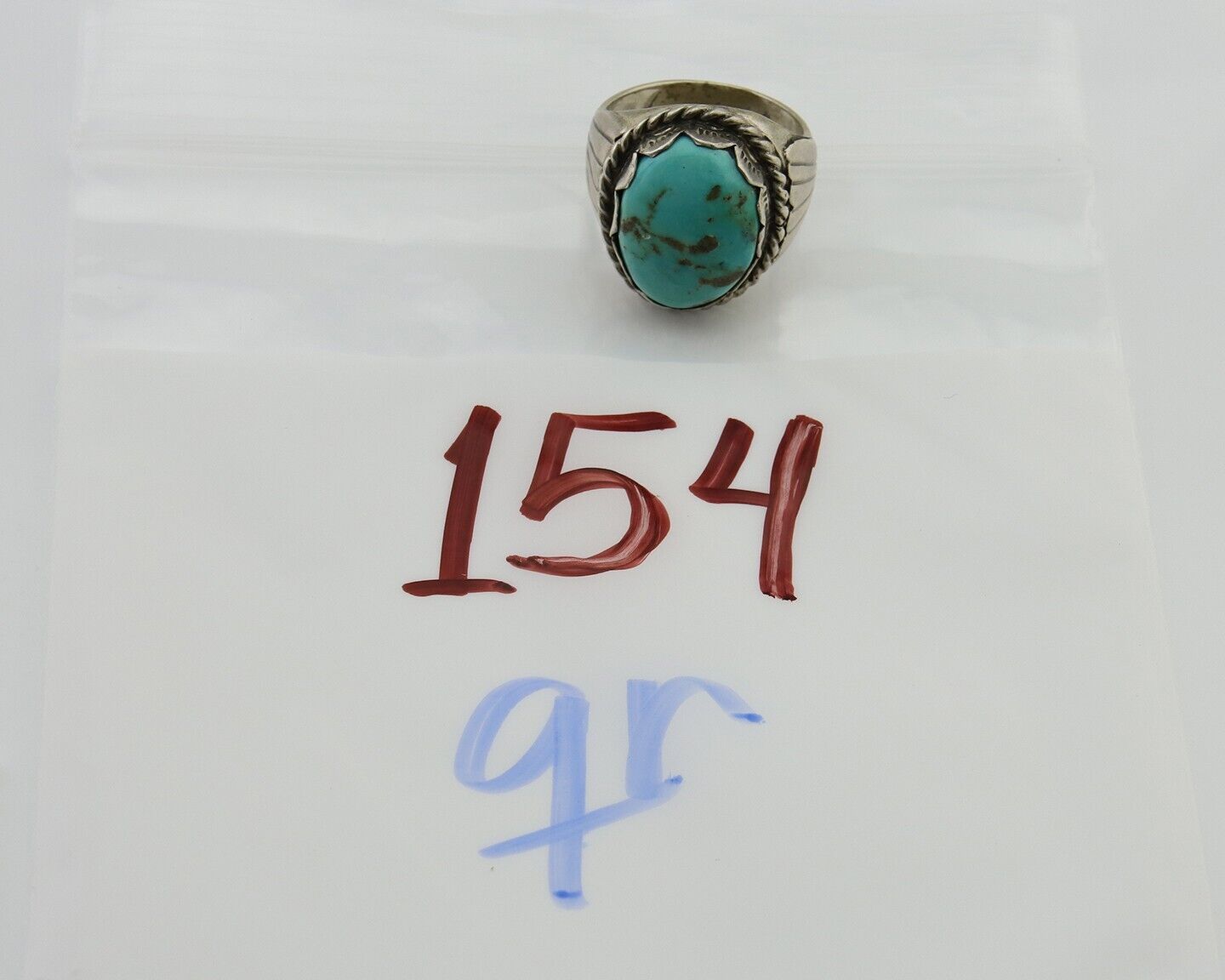 Navajo Hand Stamped Ring 925 Silver Arizona Turquoise Artist C.80's