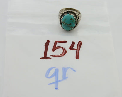 Navajo Hand Stamped Ring 925 Silver Arizona Turquoise Artist C.80's