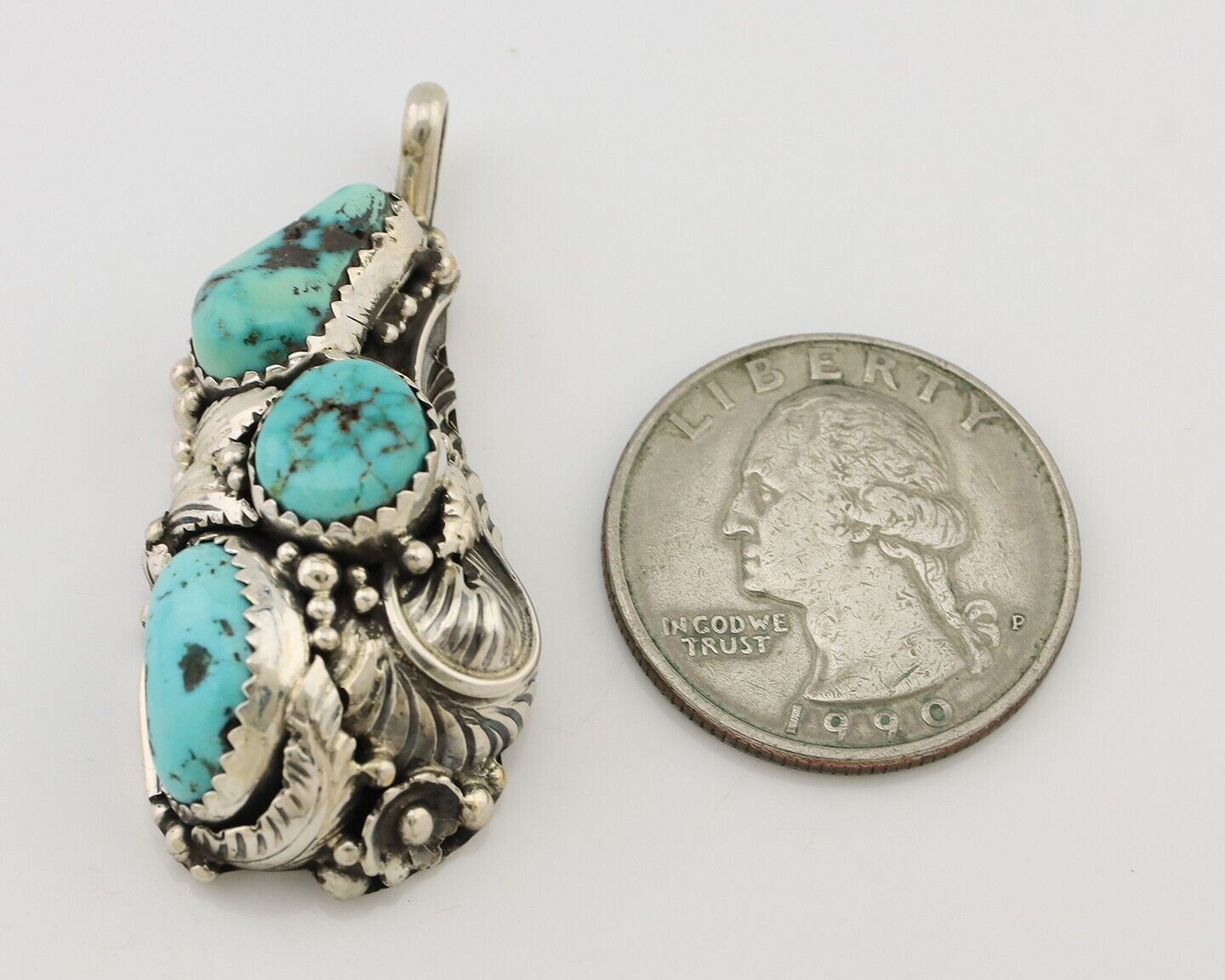 Navajo Pendant 925 Silver Natural Bisbee Turquoise Signed Tom Willeto C.80's