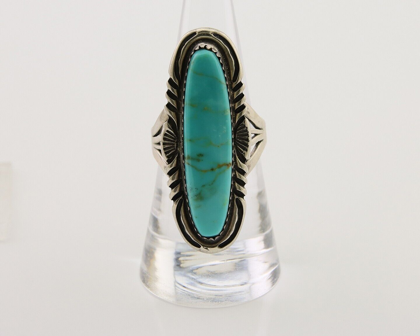 Navajo Hand Stamped Ring 925 Silver Turquoise Native Artist Begay C.80's