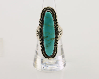 Navajo Hand Stamped Ring 925 Silver Turquoise Native Artist Begay C.80's