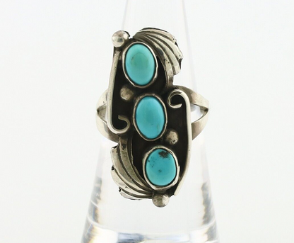 Navajo Ring 925 Silver Sleeping Beauty Turquoise Artist Signed T C.80's