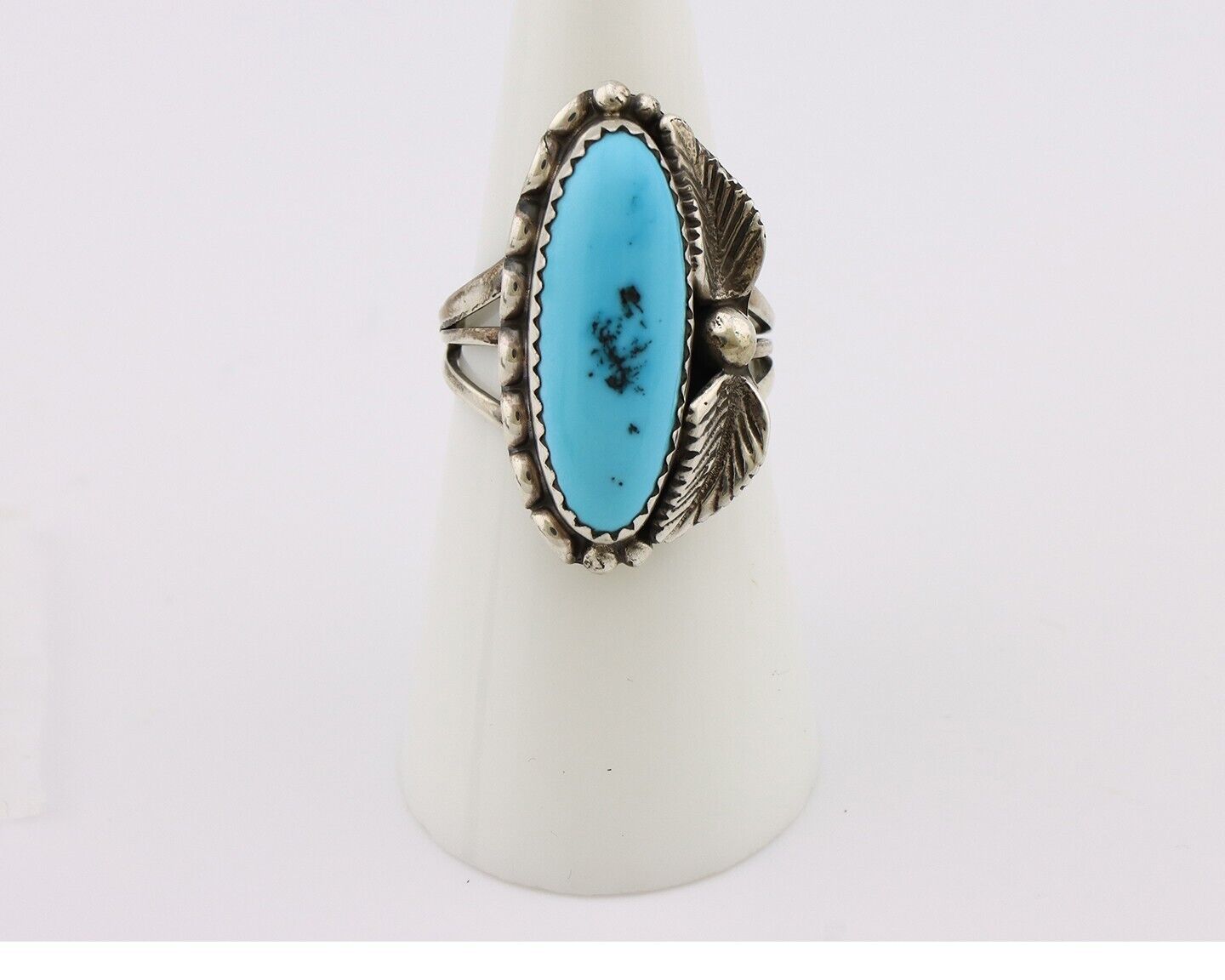 Navajo Ring 925 Silver Sleeping Beauty Turquoise Signed SC C.80's