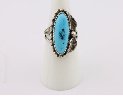 Navajo Ring 925 Silver Sleeping Beauty Turquoise Signed SC C.80's