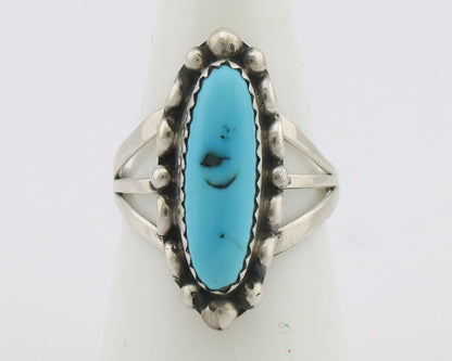 Navajo Ring .925 Silver Sleeping Beauty Turquoise Signed SkyStone Creations C80s
