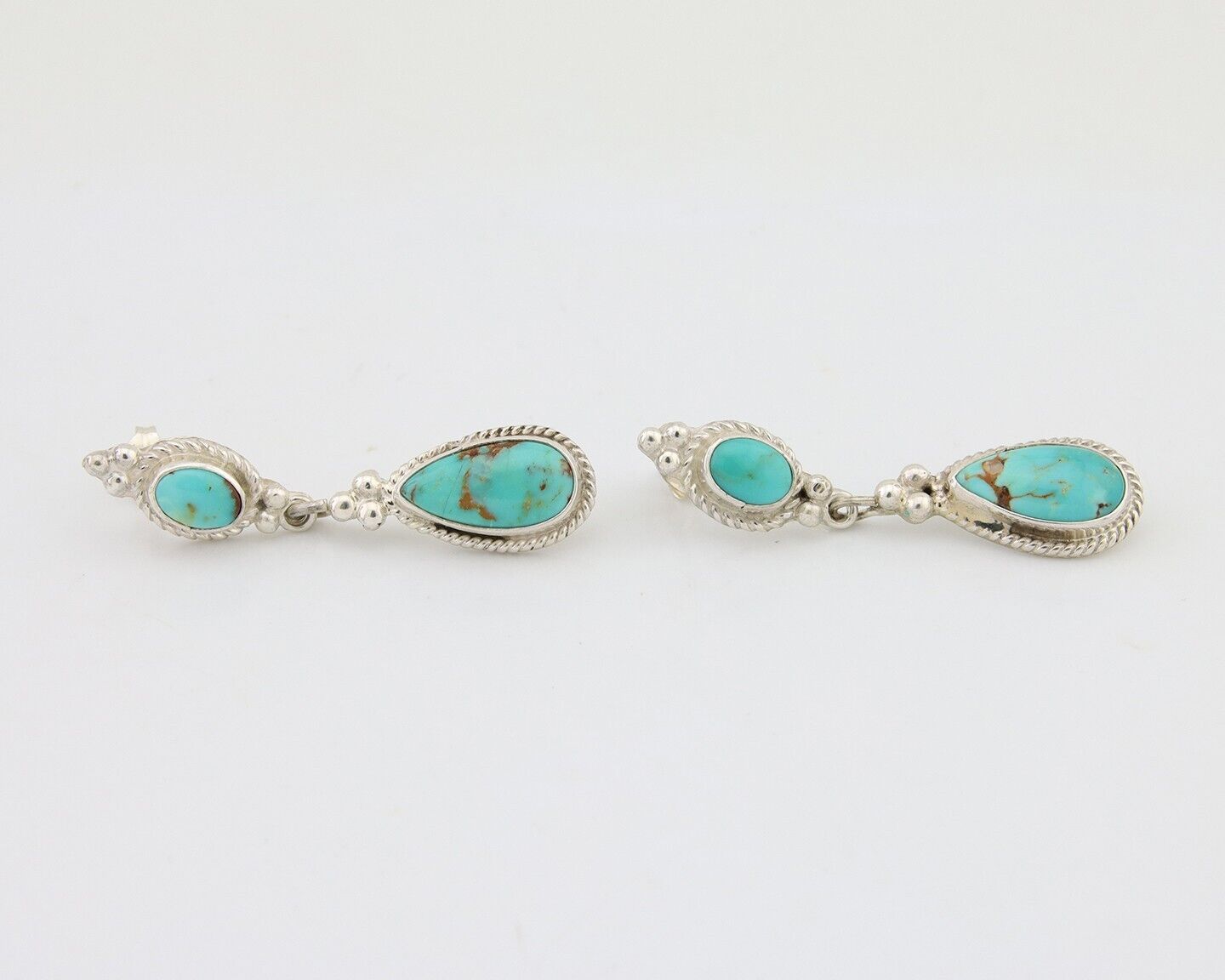 Navajo Dangle Earrings 925 Silver Sleeping Beauty Turquoise Native Artist C.80's