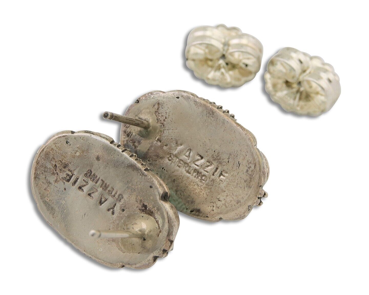 Navajo Earrings 925 Silver Inlaid Natural Turquoise Artist Signed L Yazzie C.80s