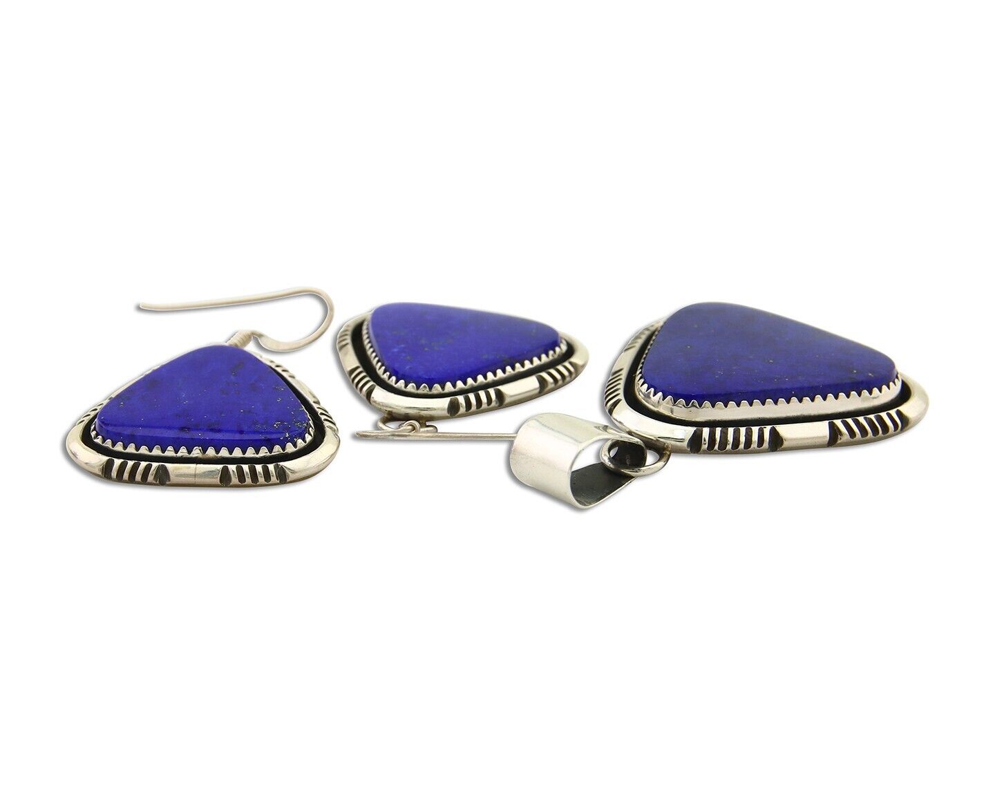 Navajo Pendant Earring Set 925 Silver Lapis Lazuli Signed William Denetdale C80s