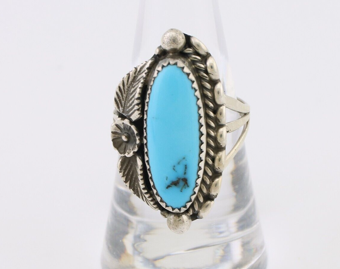 Navajo Ring 925 Silver Sleeping Beauty Turquoise Artist Signed SC C.80's