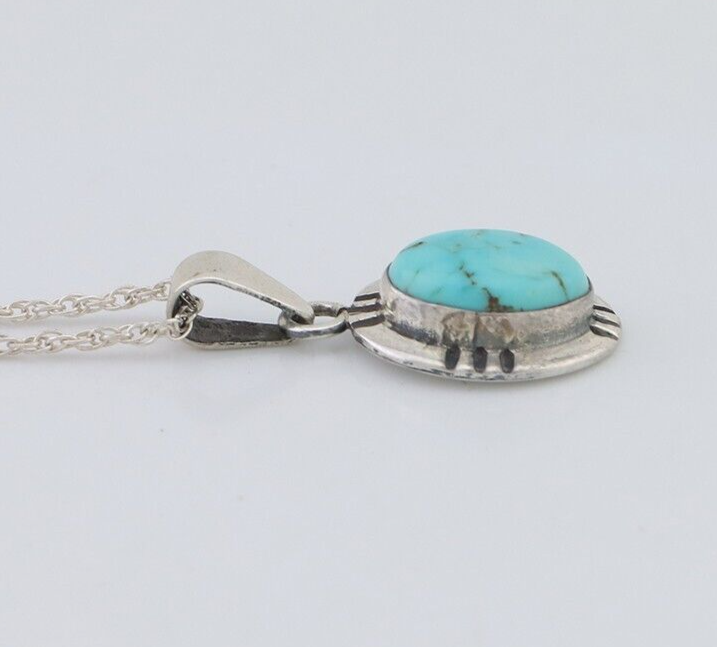 Navajo Necklace 925 Silver Natural Kingman Turquoise Native American C.80's