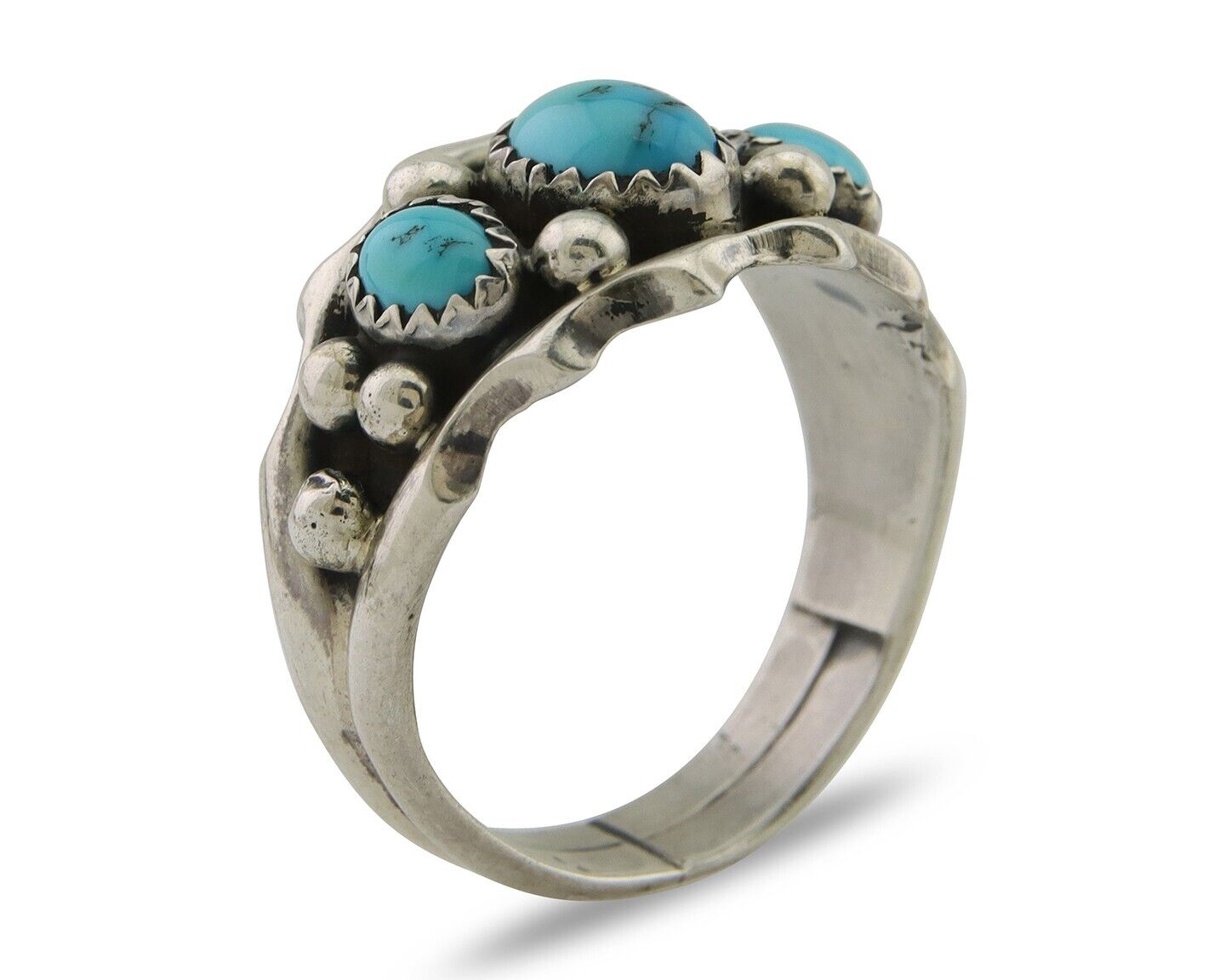 Navajo Ring 925 Silver Natural Blue Turquoise Native Artist Signed SC C.80's