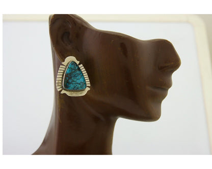 Navajo Earrings 925 Silver Natural Turquoise Artist Signed J Linkin C80s