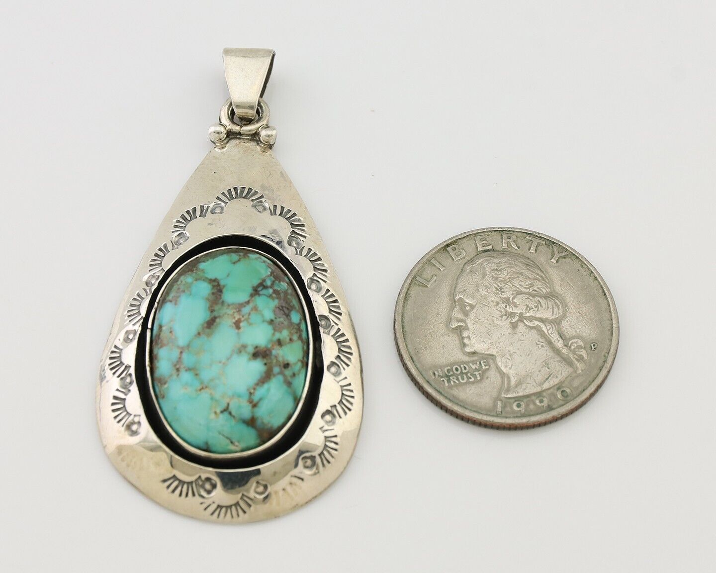 Navajo Pendant 925 Silver Blue Gem Turquoise Artist Signed MC C.80's