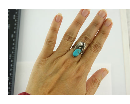 Vintage Navajo Ring 925 Sterling Silver Turquoise Handmade Signed LS Size 5.5