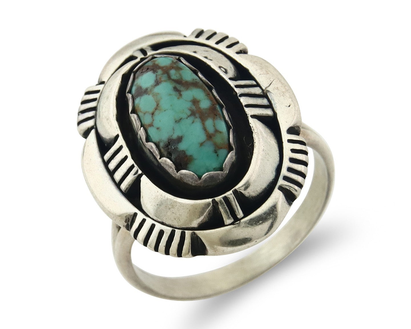 Vintage Navajo Ring 925 Sterling Silver Authentic Turquoise Signed LM Nez Sz 8.0
