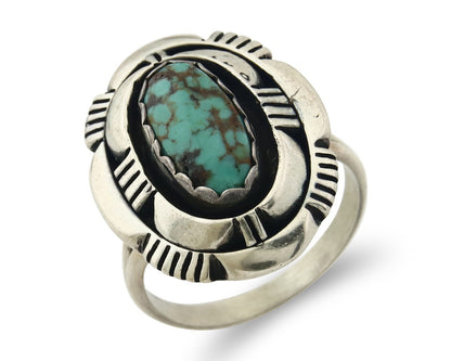 Vintage Navajo Ring 925 Sterling Silver Authentic Turquoise Signed LM Nez Sz 8.0