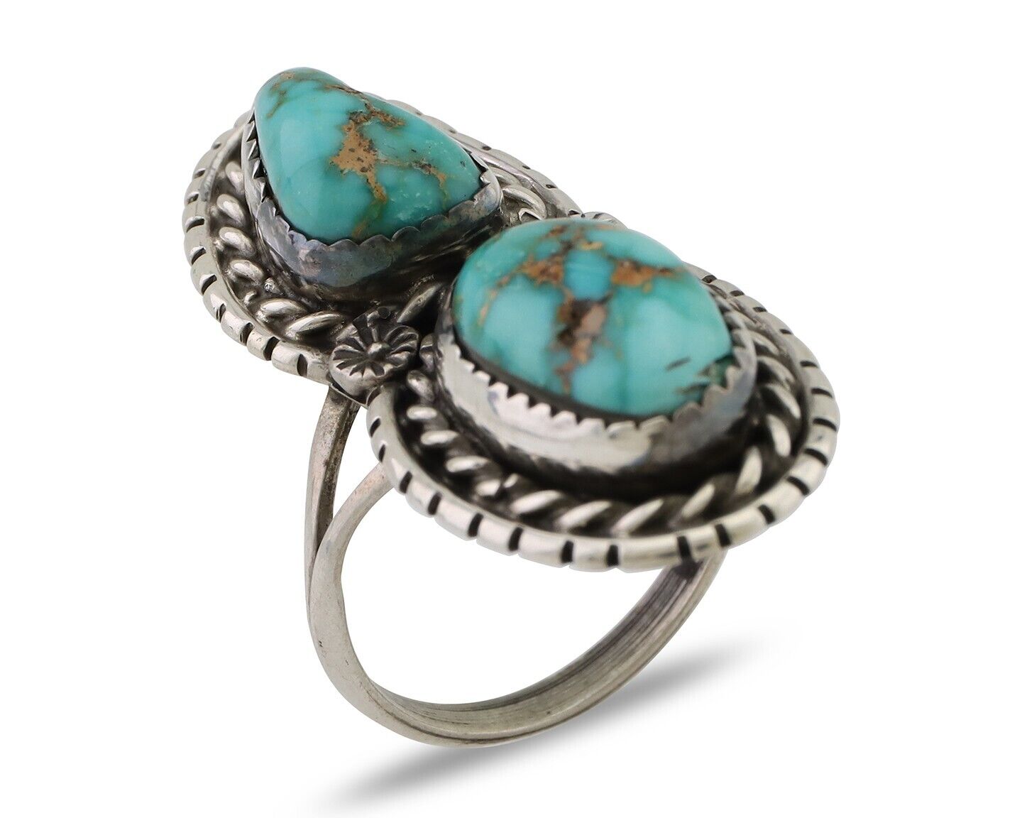 Navajo Ring 925 Silver Natural Spiderweb Turquoise Signed Tom Willeto C.80's