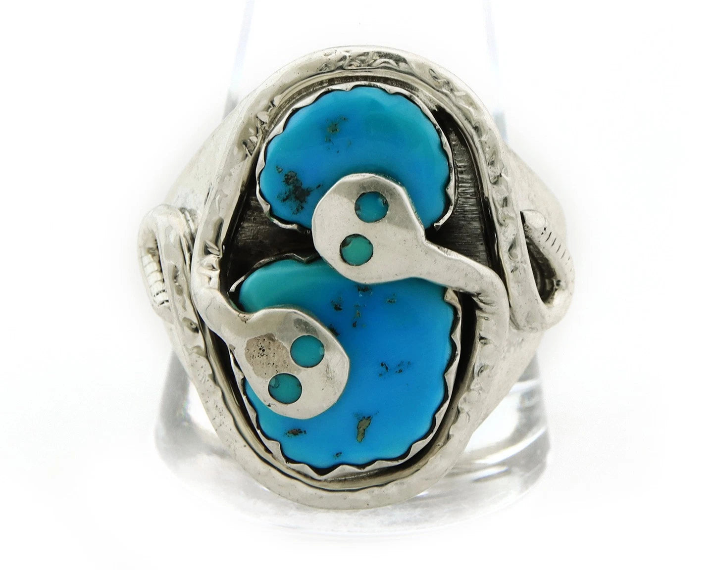 Men Zuni Snake Ring Sterling Silver Turquoise Signed Effie Calavasa Size 12.75