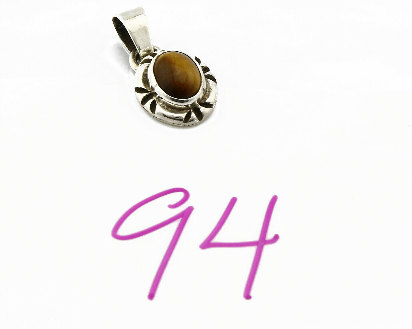 Navajo Hand Stamped Natural Mined Tiger's Eye in .925 SOLID Silver Pendant