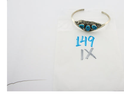 Navajo Cuff Bracelet Sterling Silver Natural Turquoise Signed Justin Morris