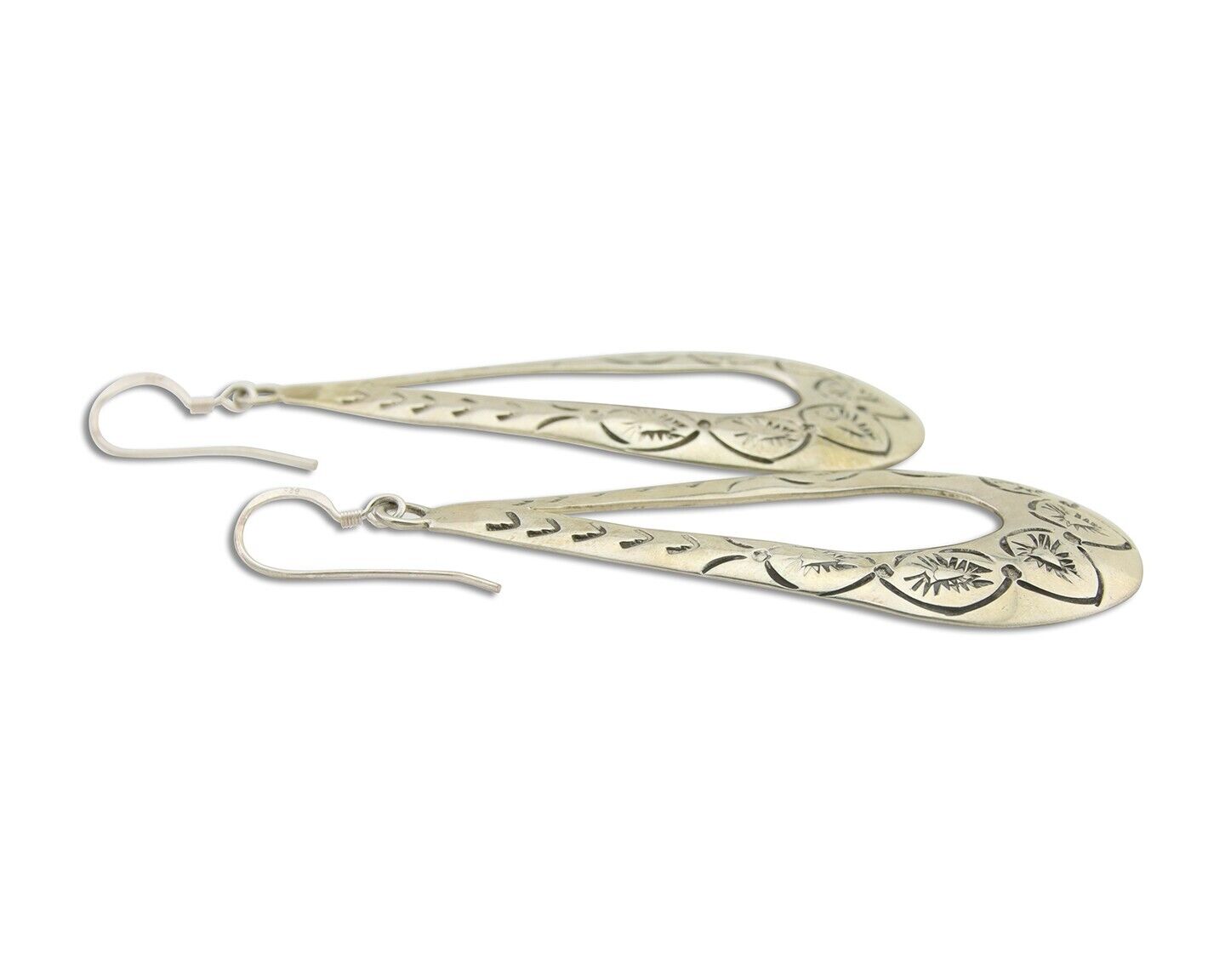 Navajo Dangle Earrings 925 Silver Hand Stamped Native American Artist C.80's