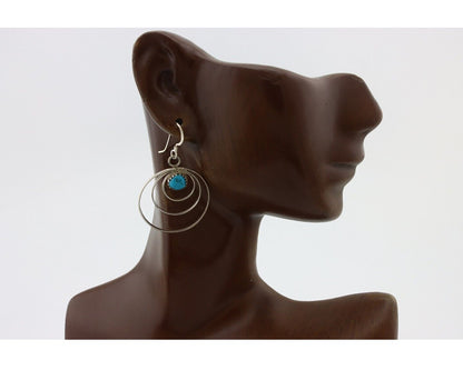 Navajo Dangle Handmade Earrings 925 Silver Blue Turquoise Native Artist C.80's