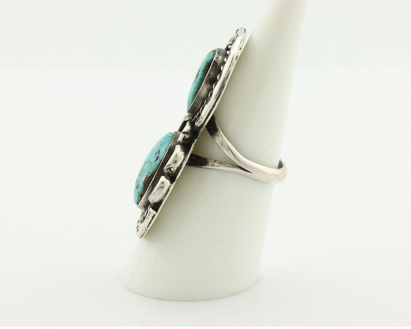 Navajo Ring 925 Silver Natural Blue Turquoise Artist Signed LP C.80's