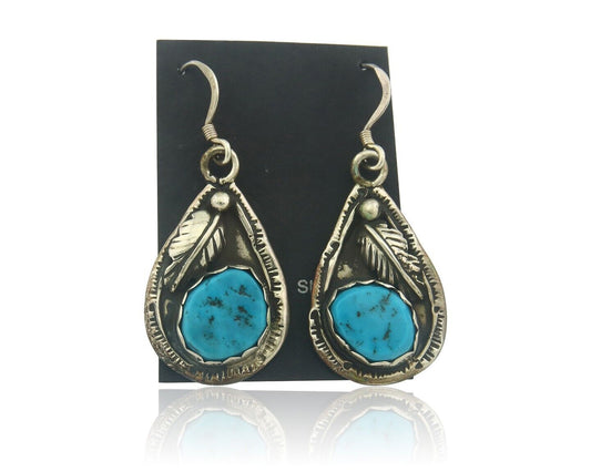 Navajo Earrings 925 Silver Natural Turquoise Native Artist MC C.80's