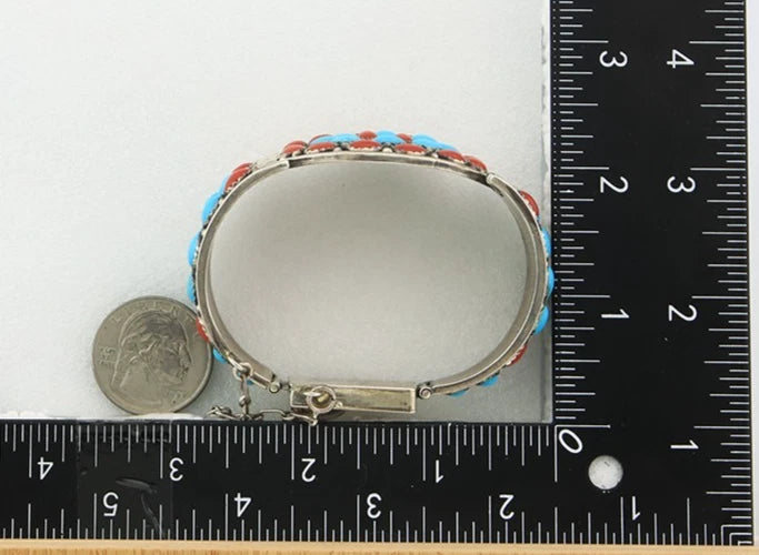 Navajo Cuff Bracelet Sterling Silver Natural Gemstone Vintage Signed JW Toadlena