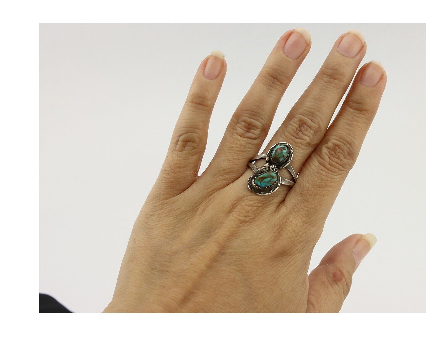 Navajo Ring 925 Silver Natural AAA Blue Turquoise Artist Signed Tom Willeto C80s