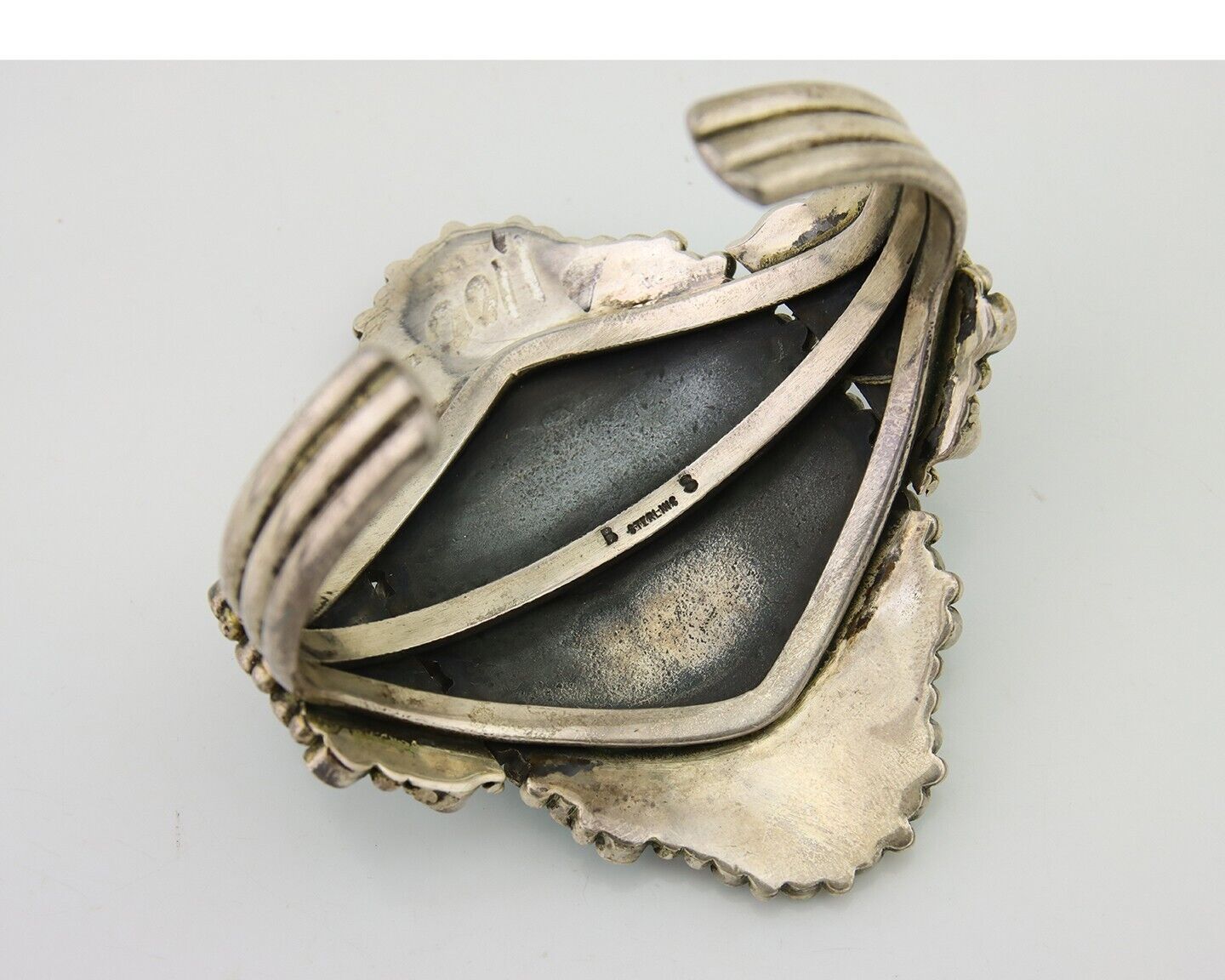 Men Navajo Bracelet 925 Silver Natural Blue Turquoise Signed BS C.80's