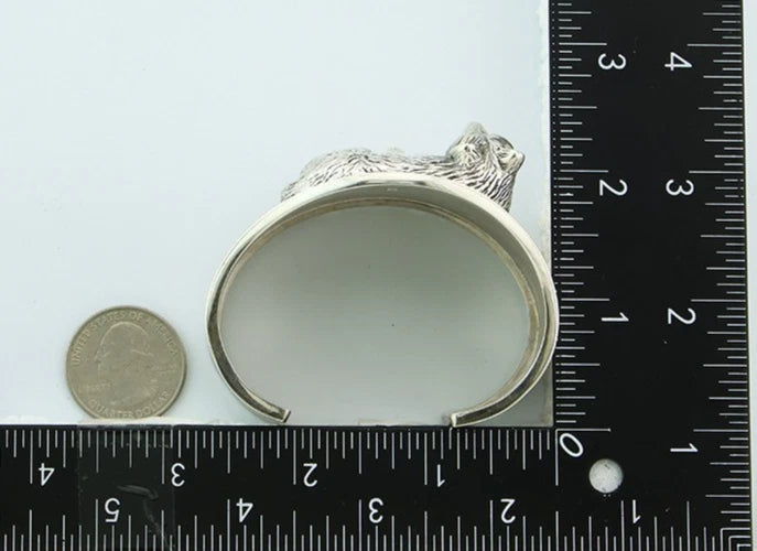 Navajo Cuff Bracelet Sterling Silver Wolf Vintage Signed Carol Felley