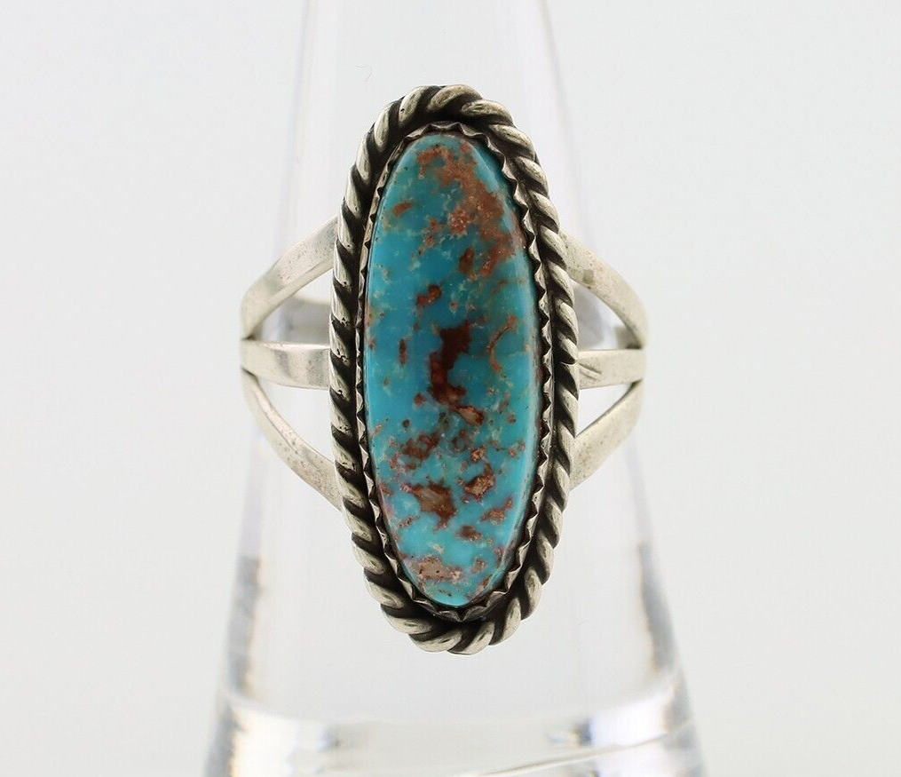 Navajo Ring 925 Silver Natural Turquoise Native American Artist C.80's