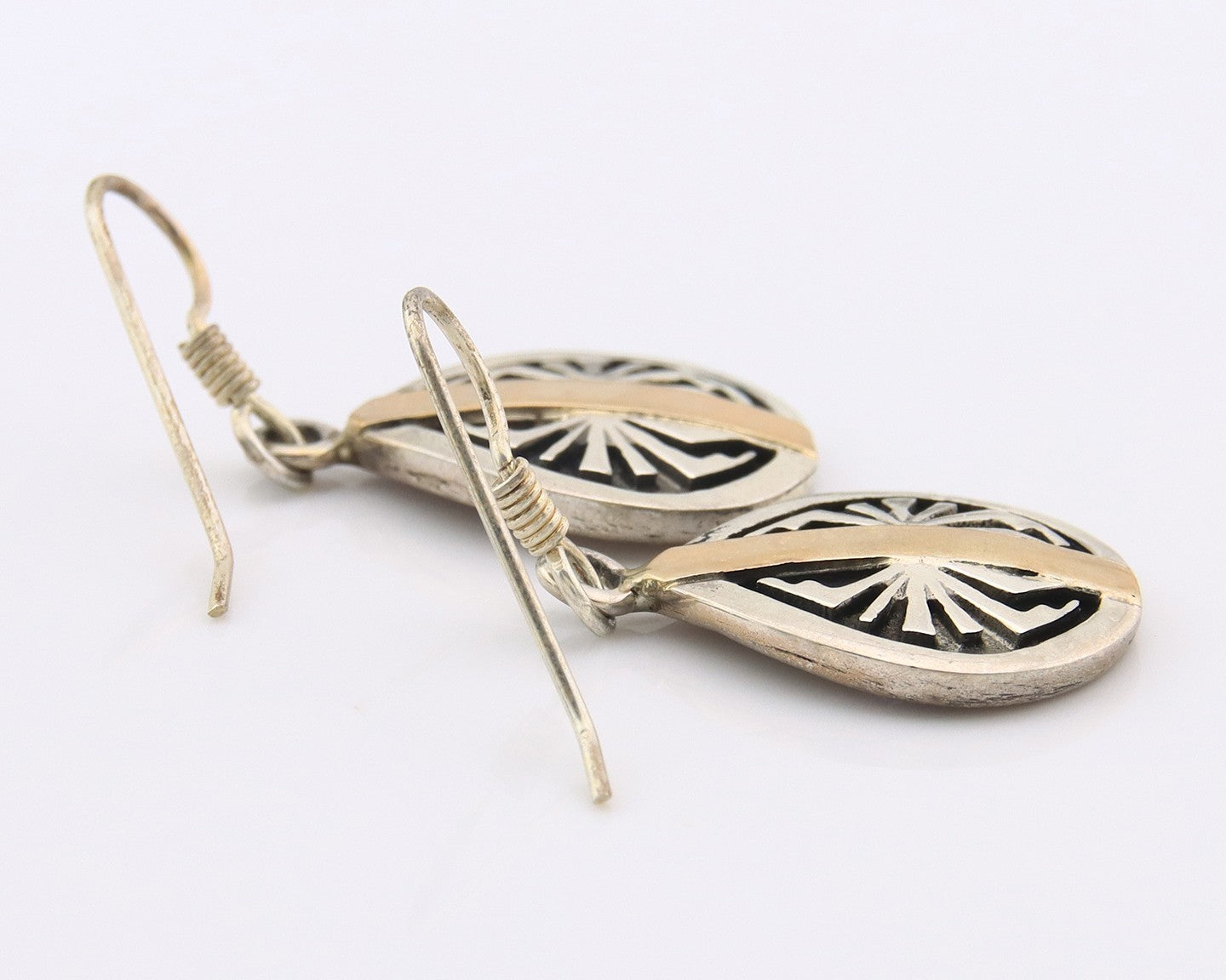 Navajo Earrings Sterling Silver & Gold Vintage Handmade