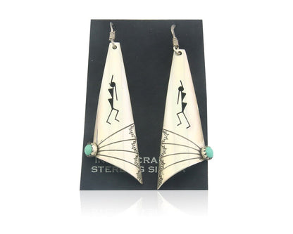 Navajo Earrings 925 Silver Kokopelli Natural Turquoise Native Artist C.80's