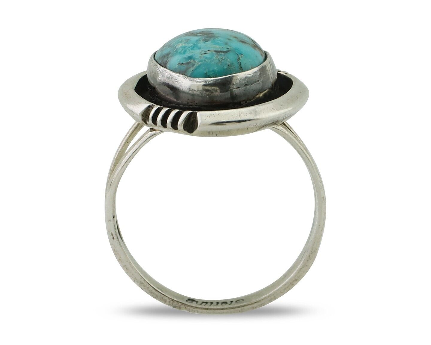 Navajo Ring 925 Silver Natural Mined Blue Turquoise Native American Artist C80s