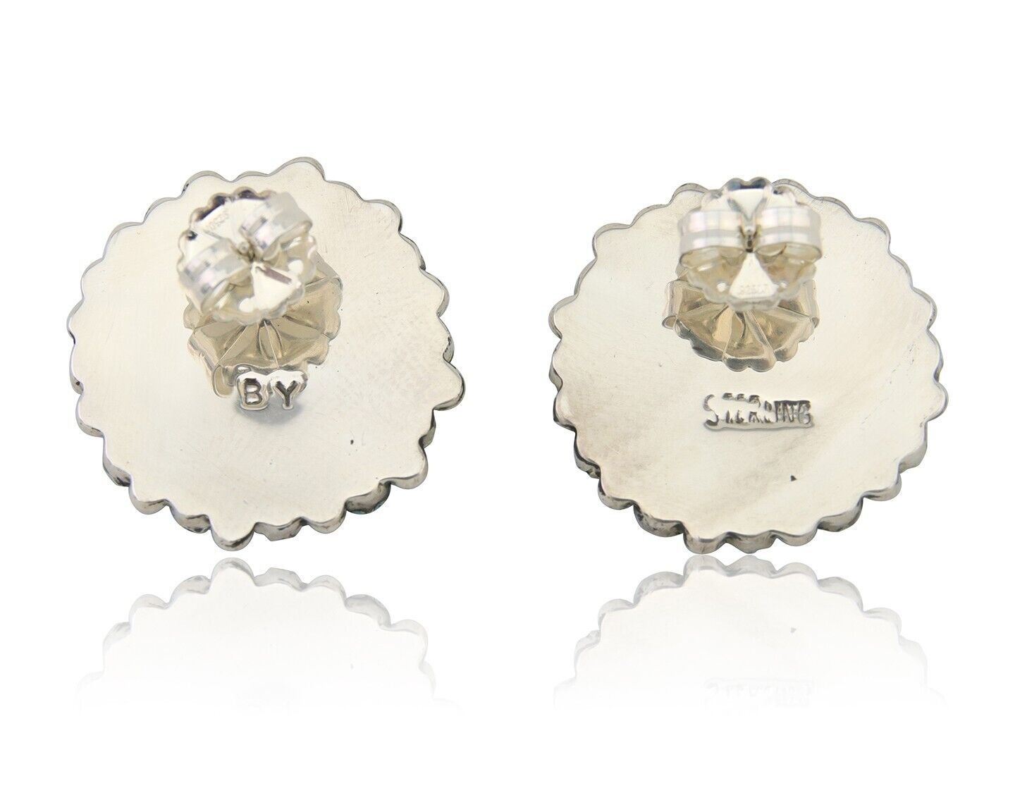 Navajo Petit Point Earrings 925 Silver Turquoise Signed Benson Yazzie C.80's