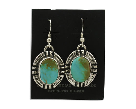 Navajo Handmade Earrings 925 Silver Natural Arizona Turquoise Signed Gecko C.80s