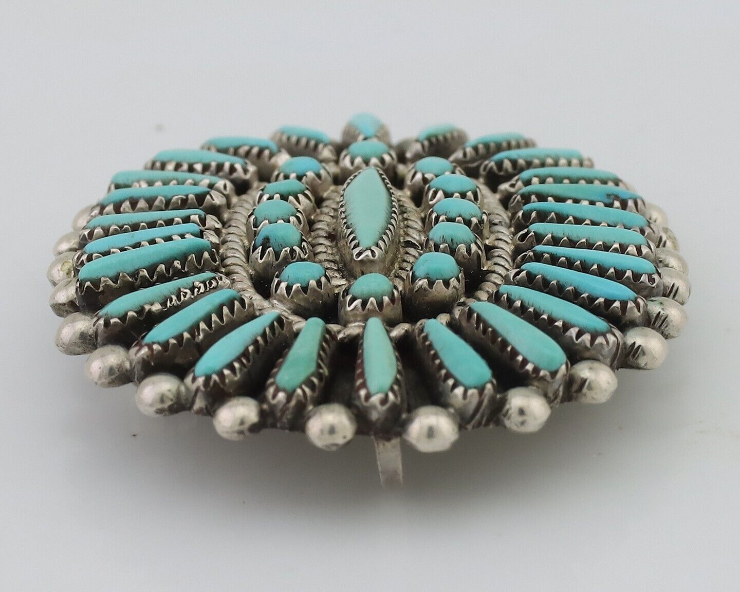 Zuni Pendant Pin 925 Silver Natural Turquoise Signed Judy Wallace C.80's