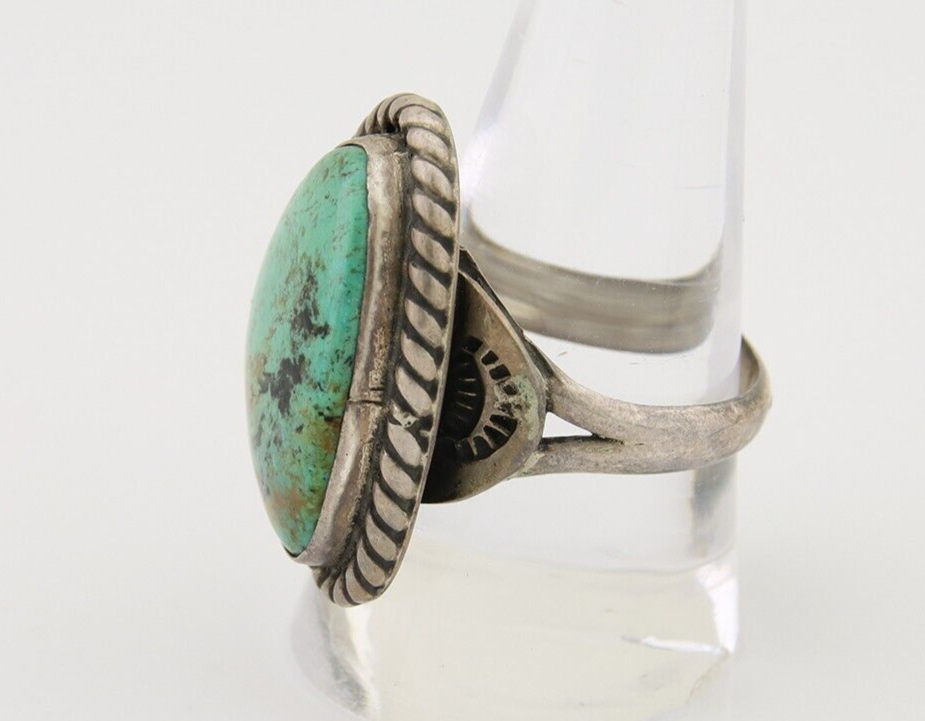 Men Navajo Ring 925 Silver Natural Slab Turquoise Signed Sunset C.80's