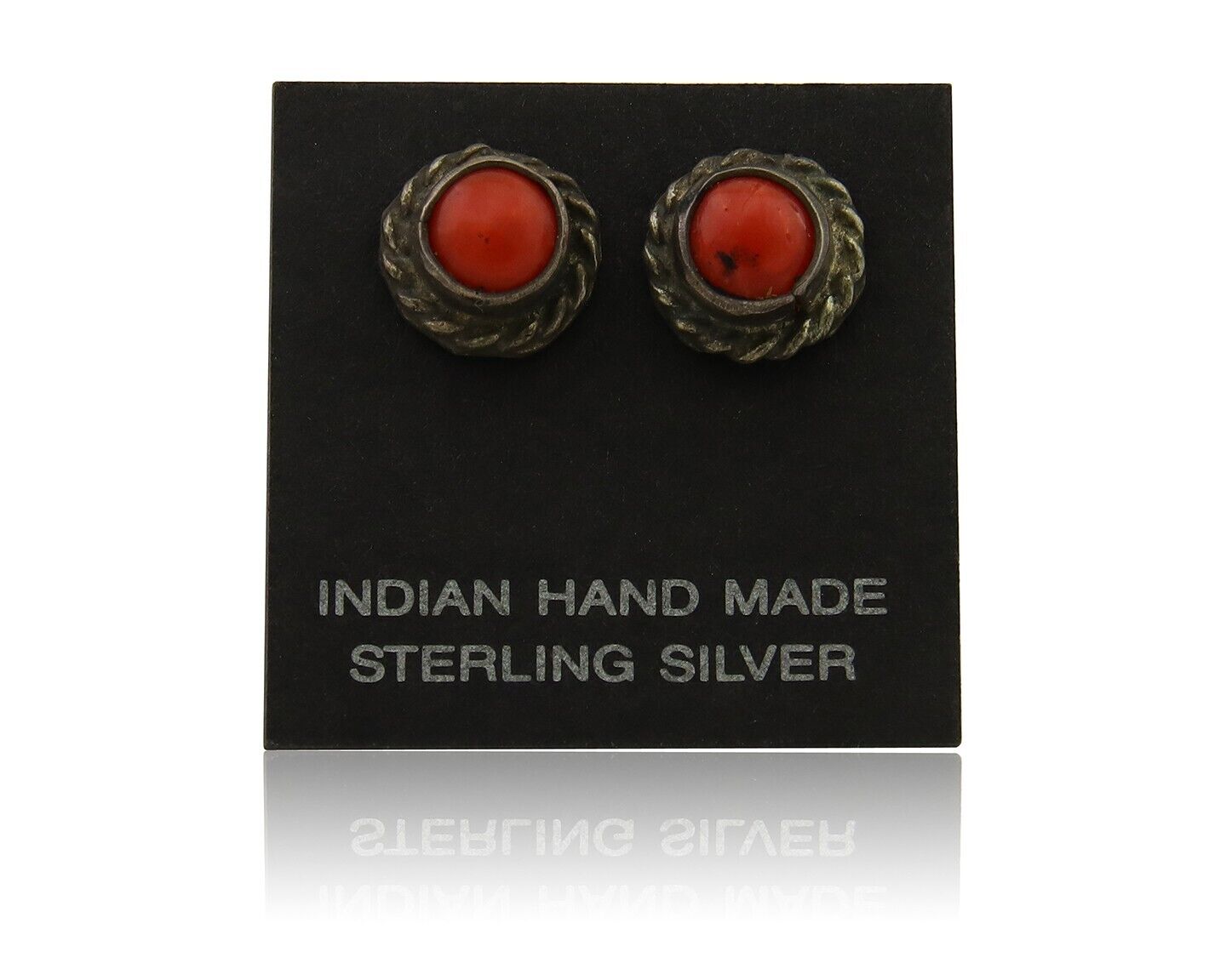 Navajo Earrings 925 Silver Natural Red Coral Native American Artist C.80's