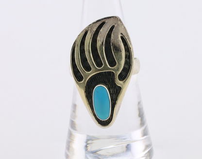 Navajo Badger Paw Ring 925 Silver Turquoise Native American Artist C.80's