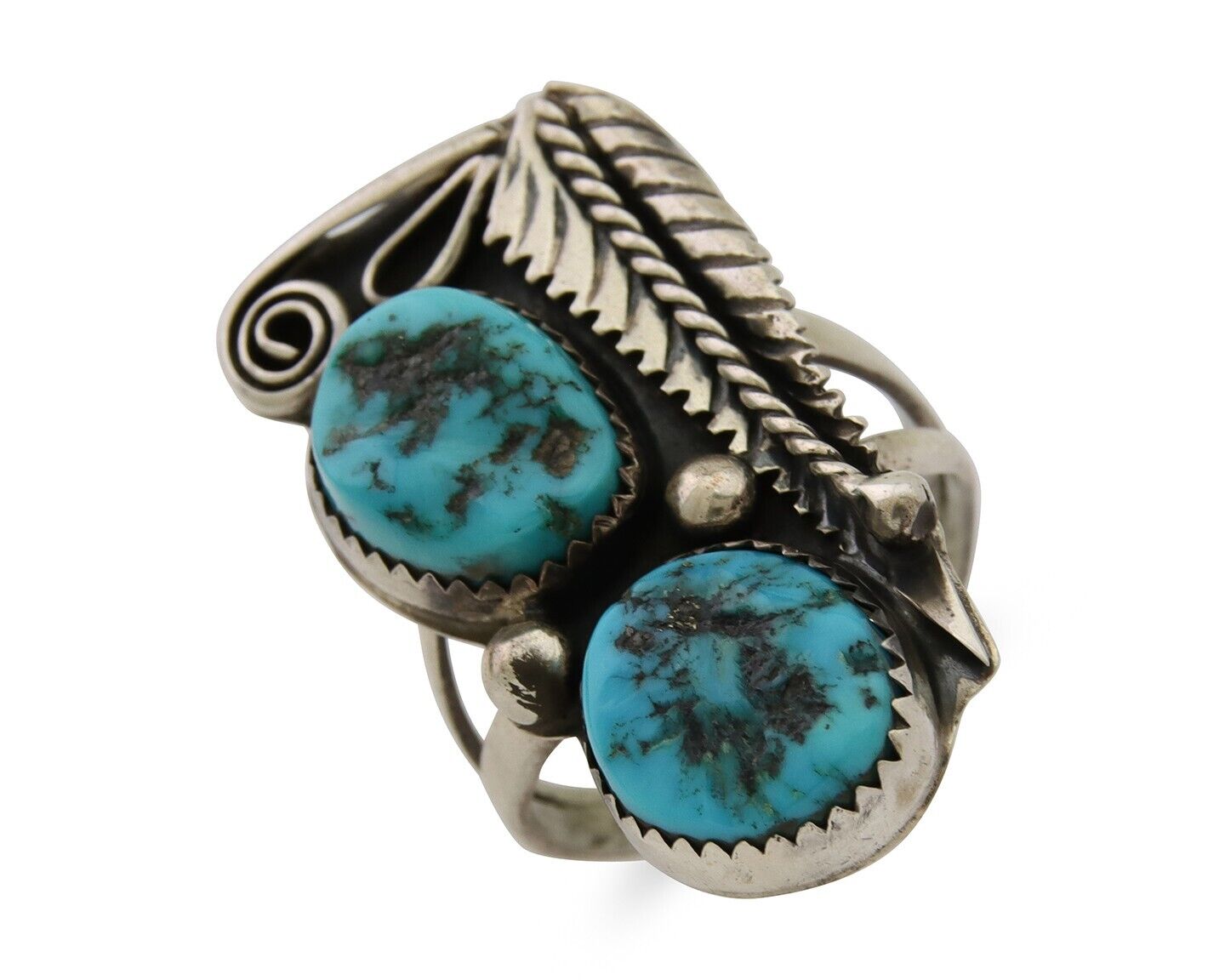Navajo Ring 925 Silver Natural Blue Turquoise Native American Artist C.80's