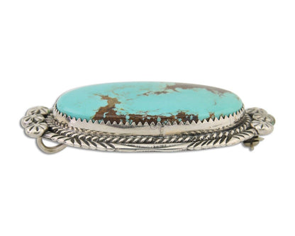 Navajo Pin Pendant 925 Silver Natural Blue Turquoise Artist signed SC C.80's