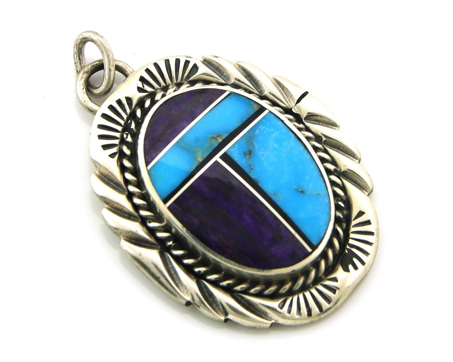 Navajo Pendant Sterling Silver Natural Gemstone Vintage Signed Bull Head